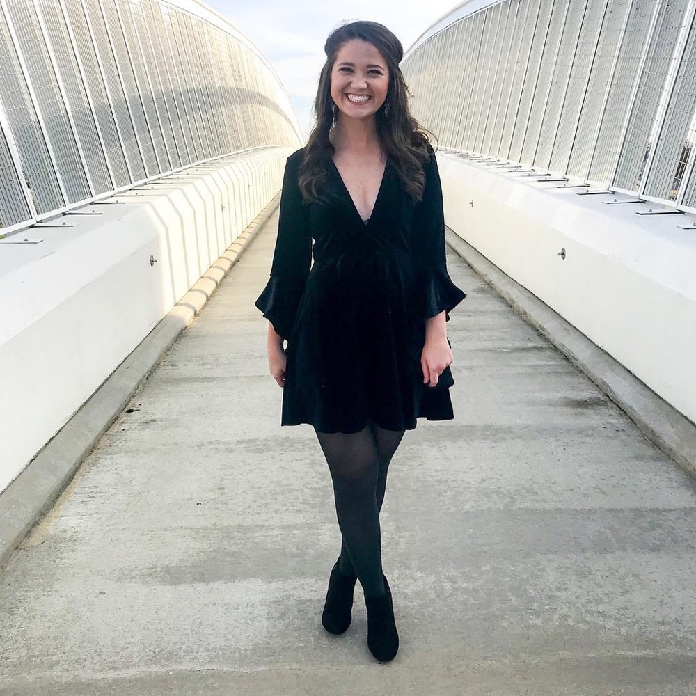 Black velvet deep v dress